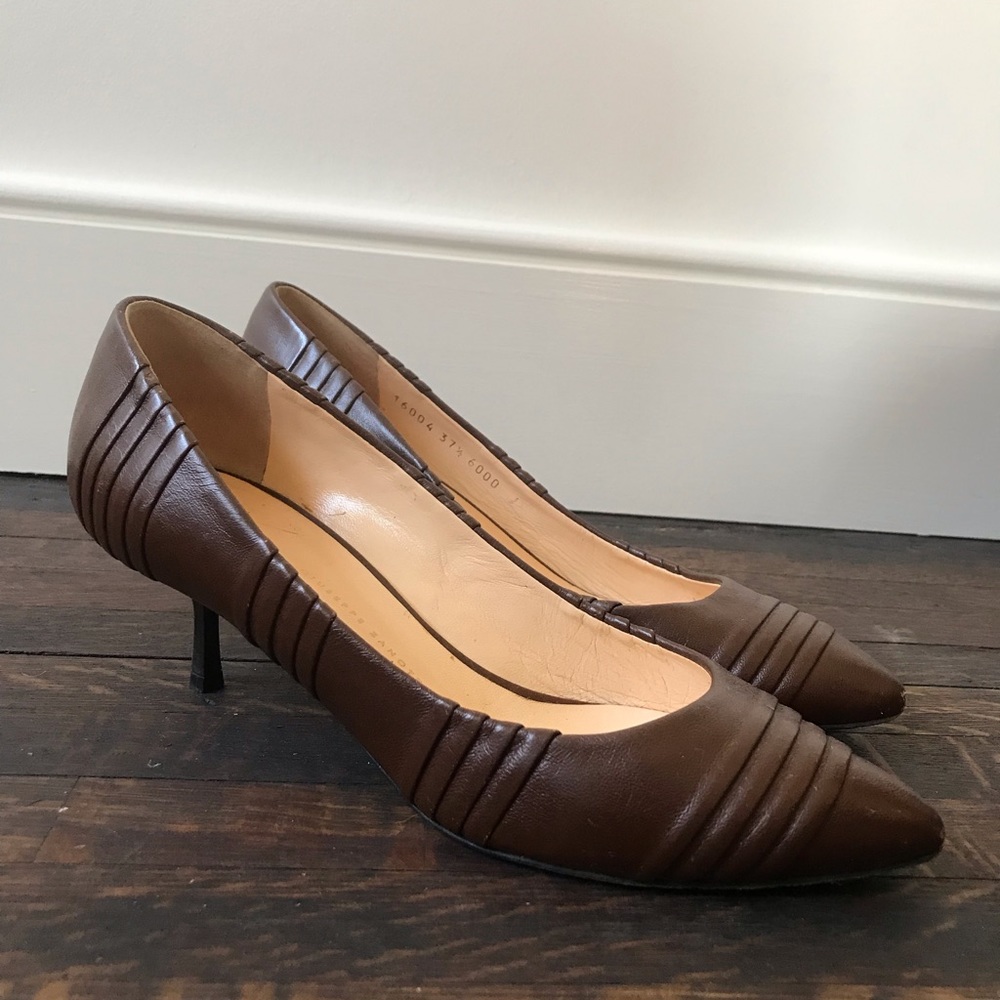 Giuseppe Zanotti brown ribbed detail kitten heels